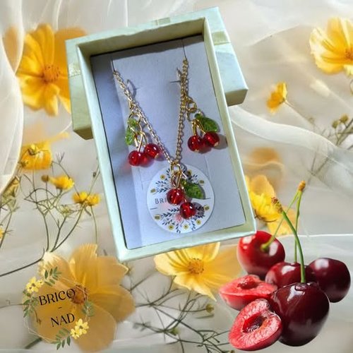 Parure bijoux cerise – collier & boucles d'oreilles