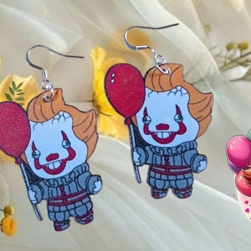 Boucles d’oreilles clown avec ballon rouge