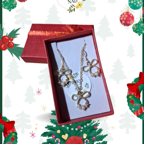 Parure nœud doré et perles