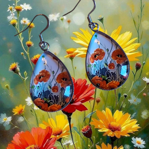 Boucles d’oreilles goutte – coquelicots