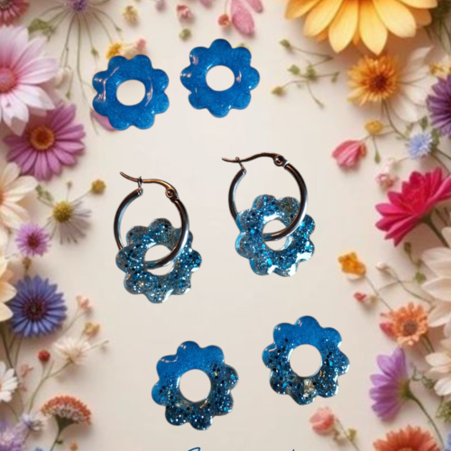 Lot de boucles d’oreilles fleur – pampilles en résine