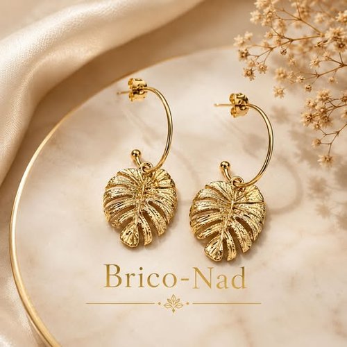 Boucles d’oreilles créoles feuille dorée