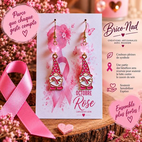 Boucle d'oreille "octobre rose"