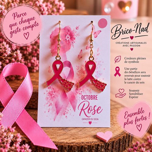 Boucle d'oreille  "octobre rose"