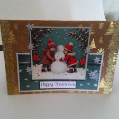 Carte 3d, enfants en hiver (noel) - enh 148
