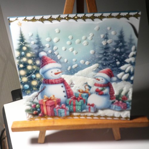 Carte 3d - père noel bonhommes de neige lutins - pnh 193