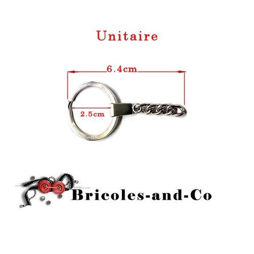 Porte-clés anneau rond chaine argenté longueur total 6.4cm . unitaire  n°970