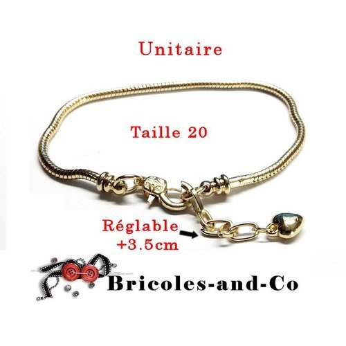 Bracelet chaine cœur doré modèle b.  ajustable taille  20cm +3.5cm unitaire n°809