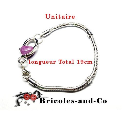 Bracelet chaine cœur argenté modèle c.  homard cœur mauve .longueur total 19 cm. unitaire n°809