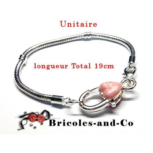 Bracelet chaine cœur argenté modèle c.  homard cœur rose.longueur total 19 cm. unitaire n°809