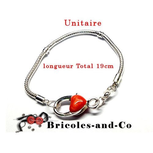 Bracelet chaine cœur argenté modèle c.  homard cœur rouge.longueur total 19 cm. unitaire n°809