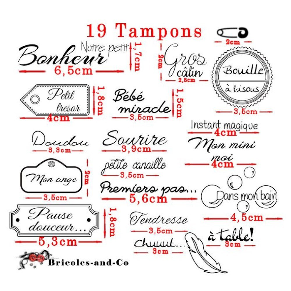 Tampon texte français bébé. planche 19 tampons. n°5030 Un grand marché