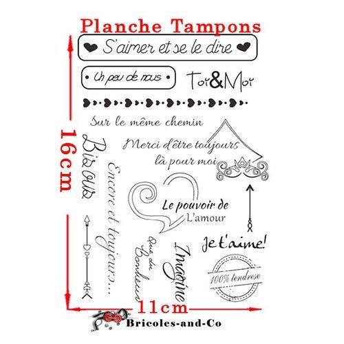 Tampon  texte français amour. planche 15 tampons.   n°5030