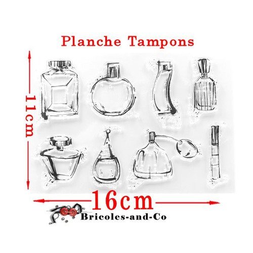 Tampon parfum 8 designs  flacons différents. planche  tampons clear taille 11cm x 16cm.   n°5030