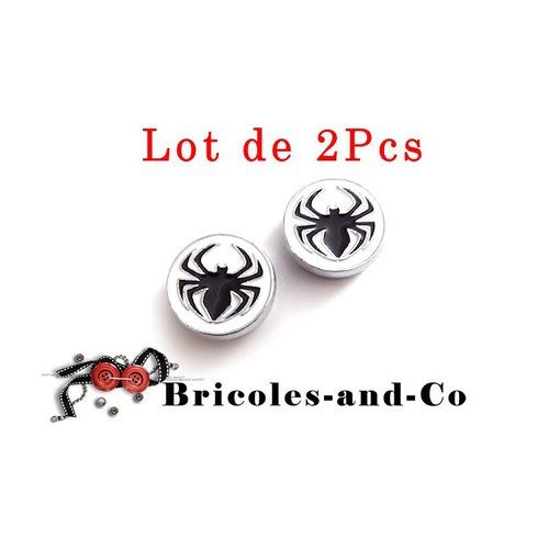 Perle héro, spiderman, b rond motif araignée, curseur perle, passe ruban, accessoire boucle, 1,2cm  lot 2pcs   n°835