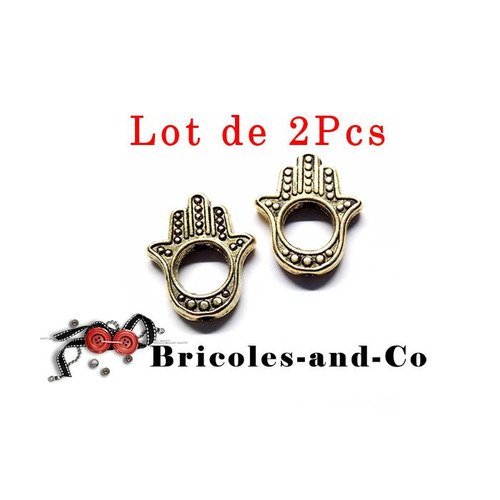Perle fatima , a  doré, perle main, breloque  , accessoire  bijoux, symbole 15mmx13mm, n°181.lot de 2pcs
