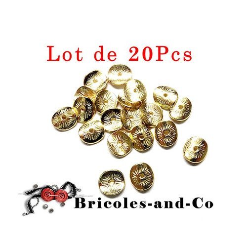 Perle plate, rondelle tortueuse, entretoises de perle, doré. par lot de 20 pièces. 9 mm de diamètre n°851