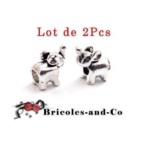 Perle éléphant, a  argenté, animal perle, breloque, accessoire  bijoux, 14mmx13mm, n°42.lot de 2pcs