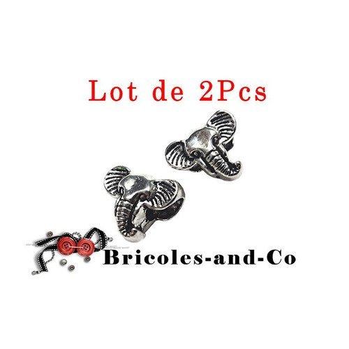 Perle éléphant, b tête  argenté, animal perle, breloque, accessoire  bijoux, 12mm. n°42.lot de 2pcs