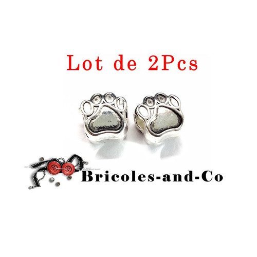 Perle patte animal, a argenté, animal perle, breloque, accessoire  bijoux, 11mm. n°49.lot de 2pcs