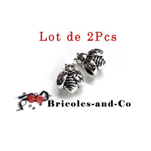 Perle abeille,   argenté, animal  perle, breloque, accessoire  bijoux, 15mm, n°49.lot de 2pcs