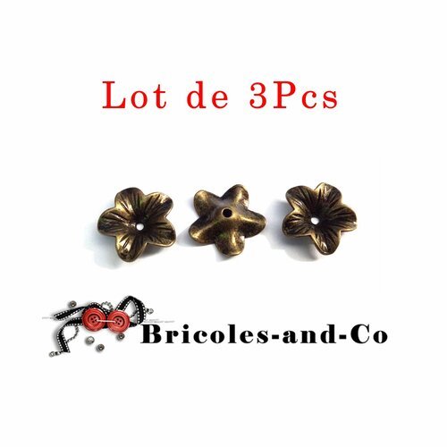 Perle, coupelle, fleur bronze a , perles calottes ,accessoire  bijoux  , breloque accessoire  , 18mm, n°854.lot de 3pcs
