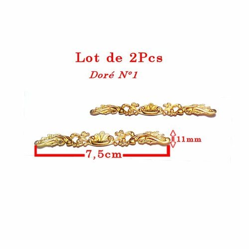 Embellissements ligne doré n°1 : représentant coquille et feuilles. longueur 7,5cm et hauteur 11mm . lot de 2pcs n°210