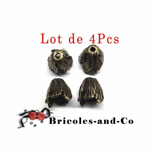 Perle, coupelle, fleur bronze f, perles calottes ,accessoire  bijoux  , breloque accessoire  , 17mm, n°854 .lot de 4pcs