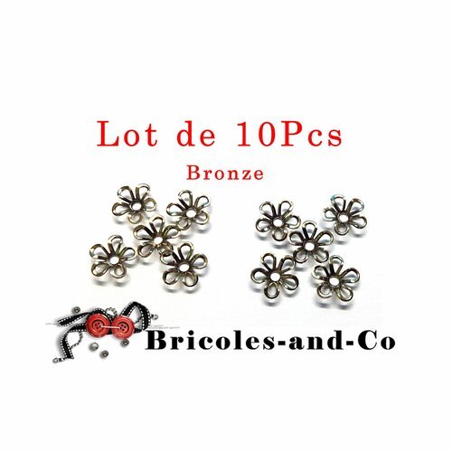 Perle, coupelle, caps, m,  fleur marguerite, bronze, breloque, perles calottes ,accessoire  bijoux, 9mm, n°854 .lot de  10pcs