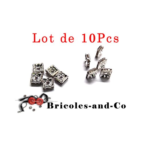 Perle spacer, carré strass argenté, 5mm, breloque, perles  séparateurs, accessoire  bijoux,  n°855 .lot de 10pcs