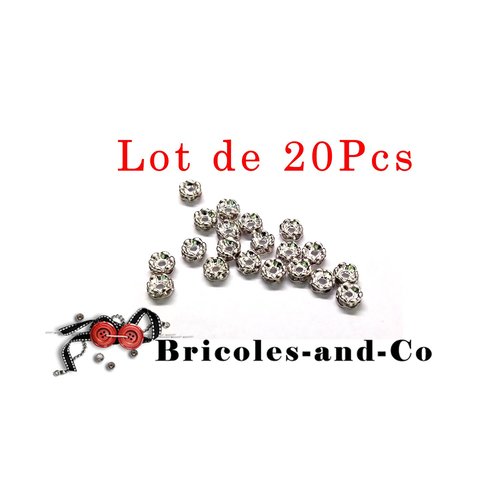 Perle spacer, ronde strass argenté, 4mm, breloque, perles  séparateurs, accessoire  bijoux,  n°855 .lot de 20pcs