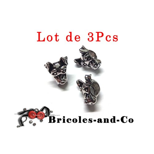 Perle chien,  argenté, 14mm, breloque, perles  tête chiot, accessoire  bijoux, n°47 .lot de 3pcs