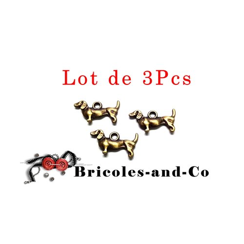 Pendentif chien, c teckel,  bronze, 18mm, breloque  chiot, accessoire  bijoux,  n°47 .lot de 3pcs
