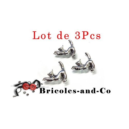 Pendentif chat, a, argenté, 16mm, breloque, accessoire  bijoux,  n°48 .lot de 3pcs