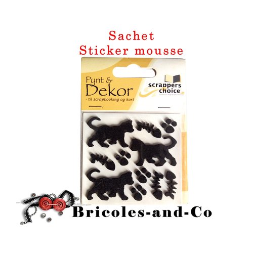 Chat sticker, mousse noire, set décoration  chaton, poisson, empreinte. n°48 .unitaire