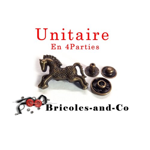 Rivet cheval fleur,  bronze, 2,7cm, bouton snap, bouton-pression,  n°35 .unitaire en 4 parties.