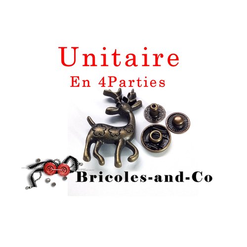 Rivet renne, bronze, 2,5cm, bouton snap caribou, bouton-pression renne, n°605.unitaire en 4 parties. 