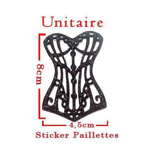 Découpe corset paillettes ton noir sticker  taille environ 8 x 4,5 cm.unitaire . n°765