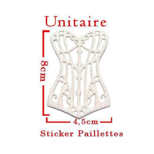 Découpe corset paillettes ton blanc sticker  taille environ 8 x 4,5 cm.unitaire . n°765
