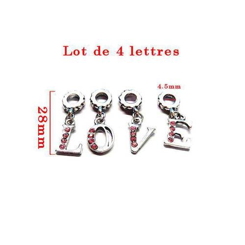 Love strass pendentif 4 lettres:  avec strass rose, argenté.taille  environ 2 ,8cm. n°18