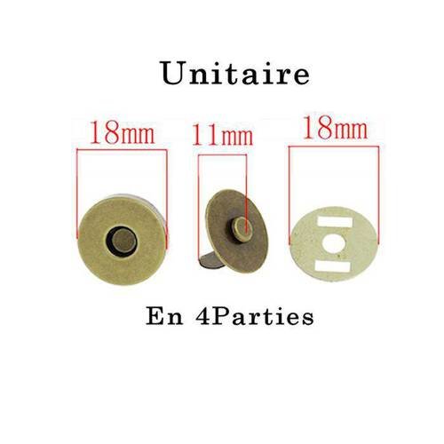 Aimant bronze ø 18 mm .unitaire : fermoir, système de fermeture pour vos créations d'accessoires, sacs, cartonnage...n°231