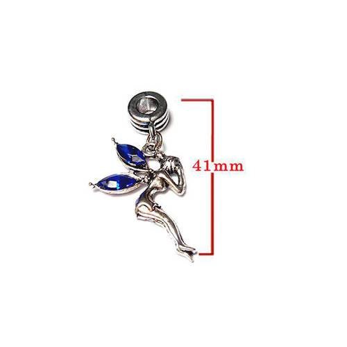 Fée pendentif clip avec strass bleu. pour création de  bijoux. taille 41mm unitaire n°15