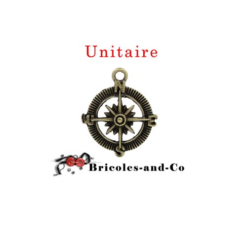Pendentif compas de navigation bronze pour création bijoux.taille 2,9cm et trou 2mm. unitaire