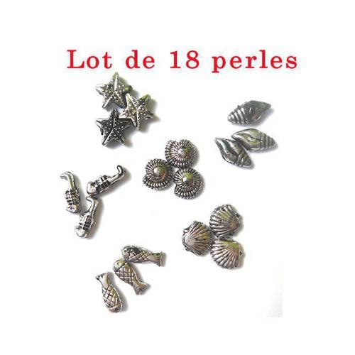 Perle mer argenté sachet de: 6 formes différentes, 3pcs de chaque pour création bijoux. taille 9mm n°25 