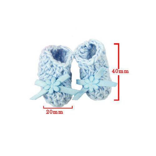 Chaussons bleu en crochet .décoration de naissance pour conception scrapbooking carte taille 40x20mm paire n°509