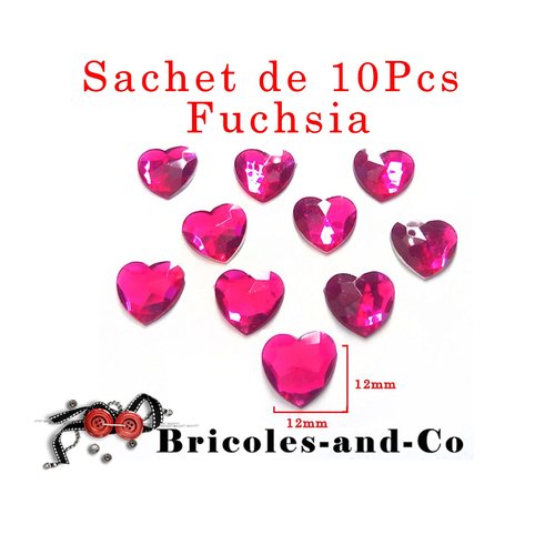 Cœur cabochon résine fuchsia taille 12x12mm. lot 10 piéces. décoration de mariage. n°801