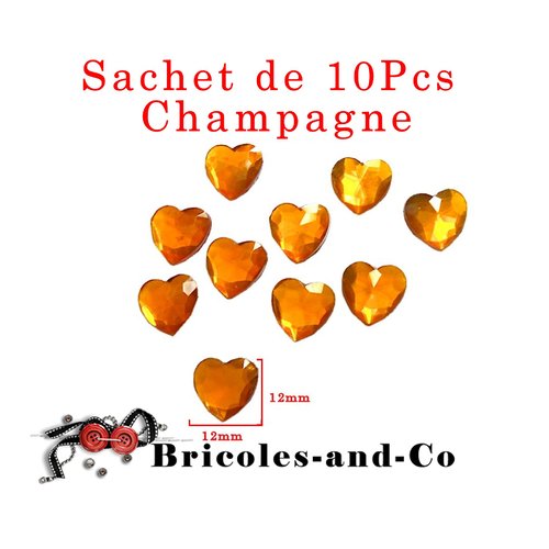 Cœur cabochon résine champagne doré taille 12x12mm. lot 10 piéces. décoration de mariage. n°801