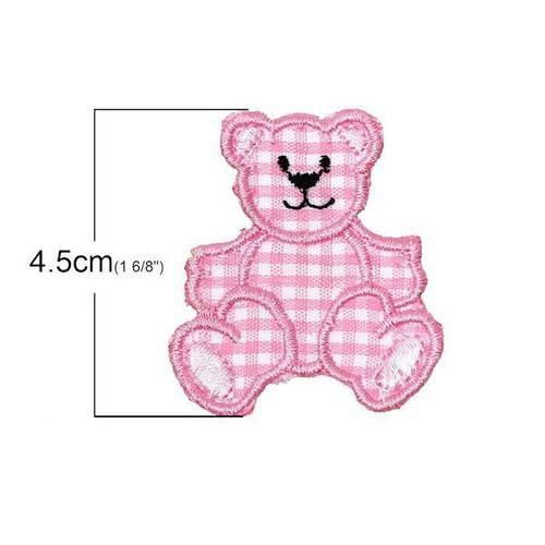 Broderie ours rose patchs  4,5cm x 3,9cm .unitaire .n°504