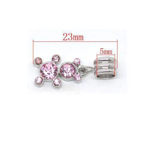 Pendentif ours rose strass. taille 23mm. décoration naissance. unitaire n°504