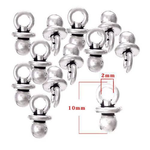 Sucettes argenté  mini 10mm .pendentif breloque pour création naissance. lot de 12 pcs n°507